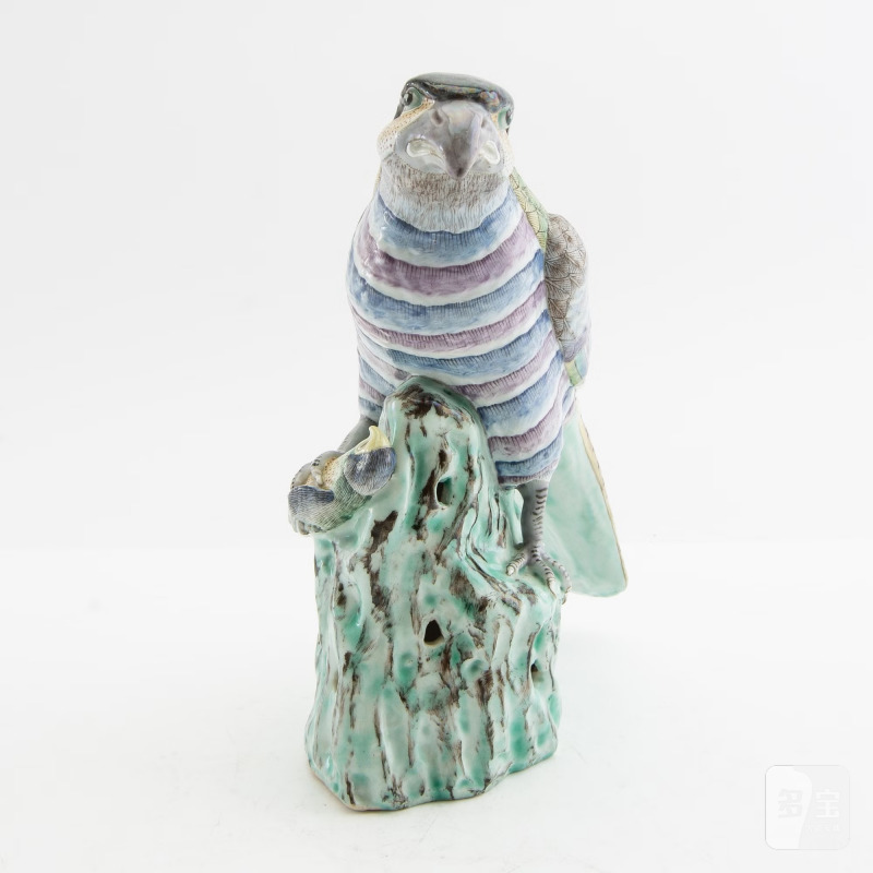 A rare famille rose figure of a hawk with its pray, - 图11